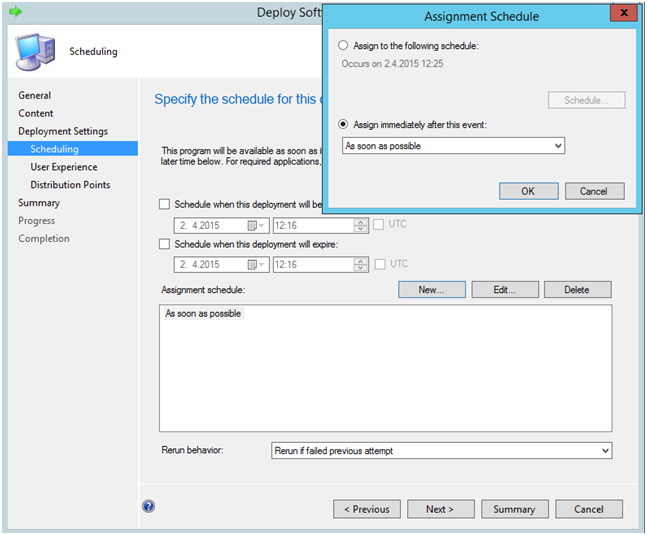 Specify schedule for the deployment