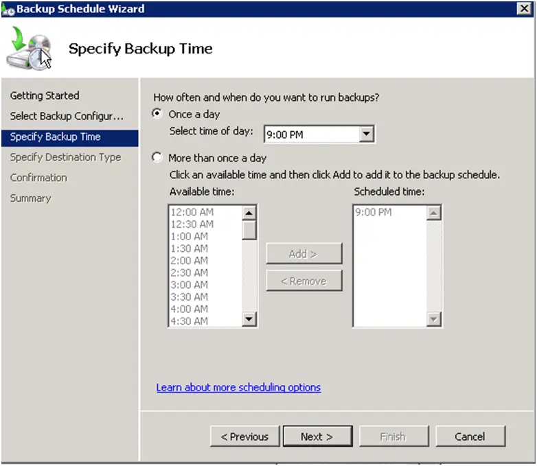 Choose scheduler options 