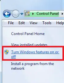 Turn Windows features on or off