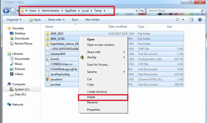 How to delete temp files on windows 7 and 10