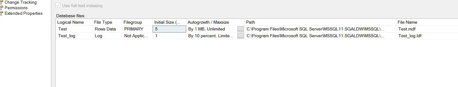 Locate the path of the data and log files