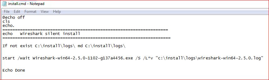 Wireshark Silent Install