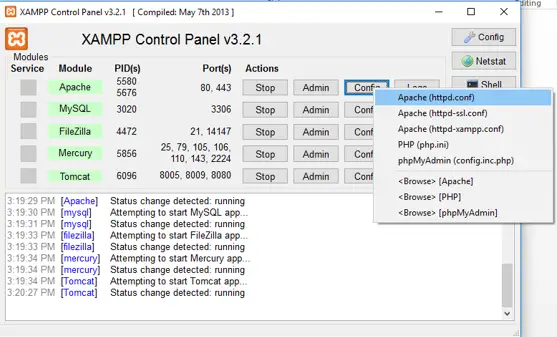 XAMPP Control Panel