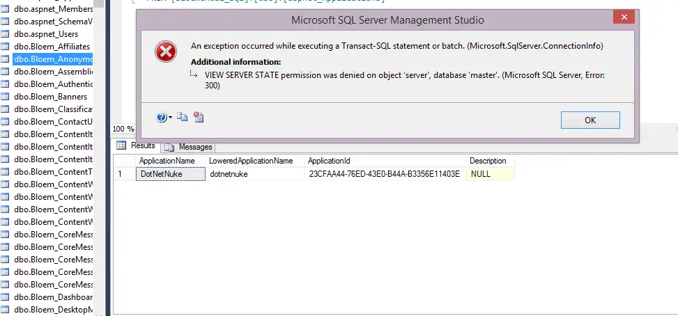SQL server error 300