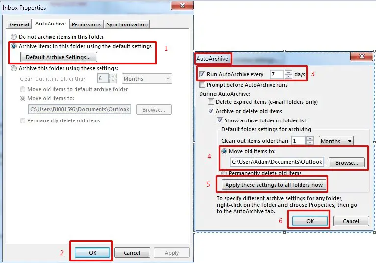 AutoArchive Settings Outlook 2013