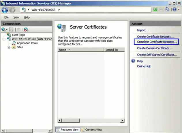 Complete SSL Certificate Request