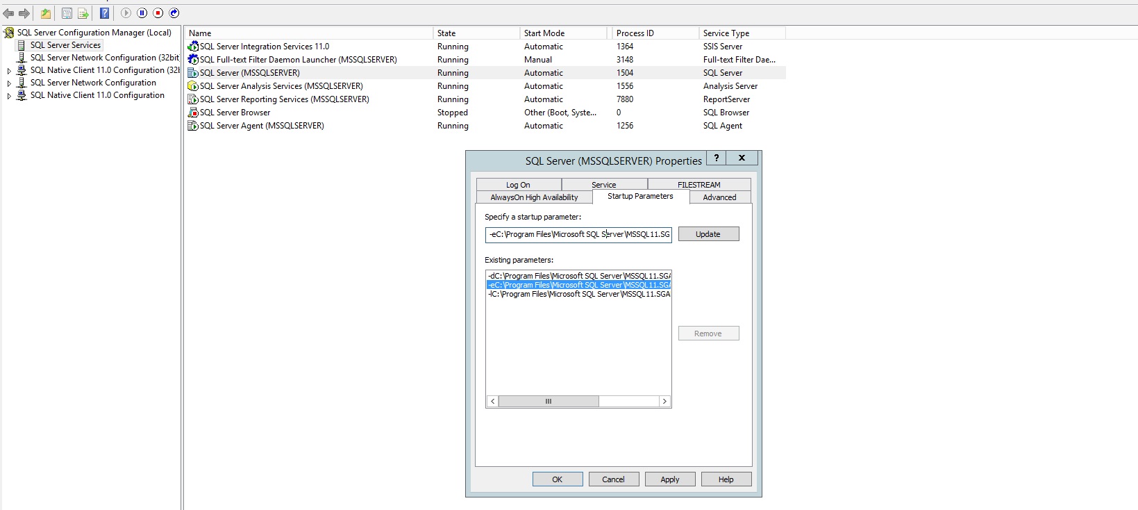 Finding Sql Server Error Log file using SQL Server Configuration Manager