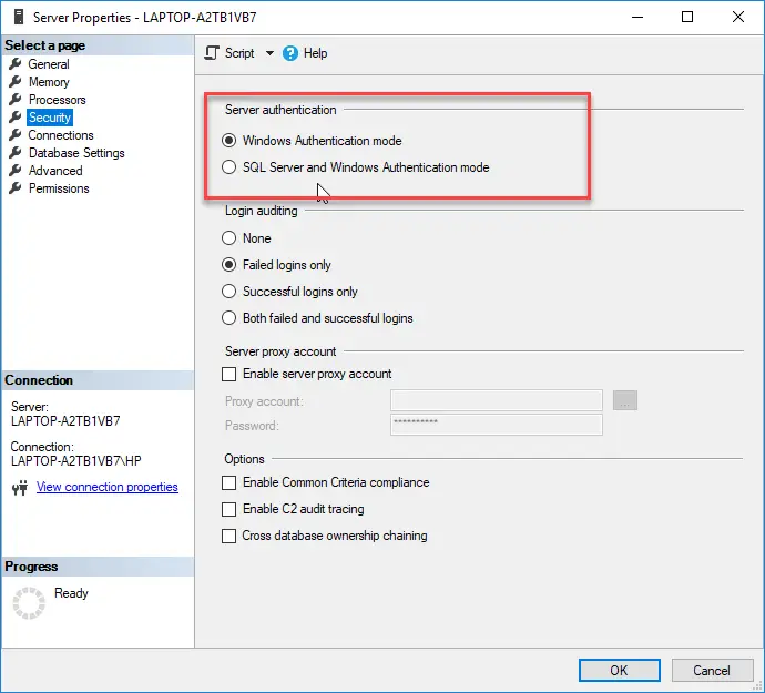 Server Authentication Mode