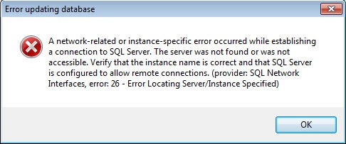 sql server error 26