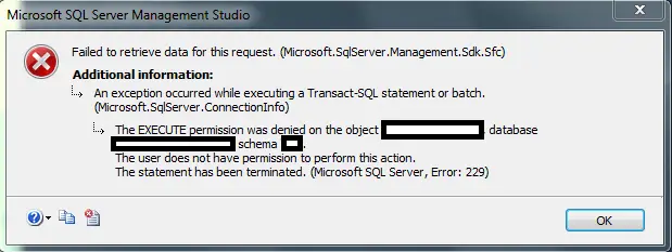 The EXECUTE Permission was Denied on the Object