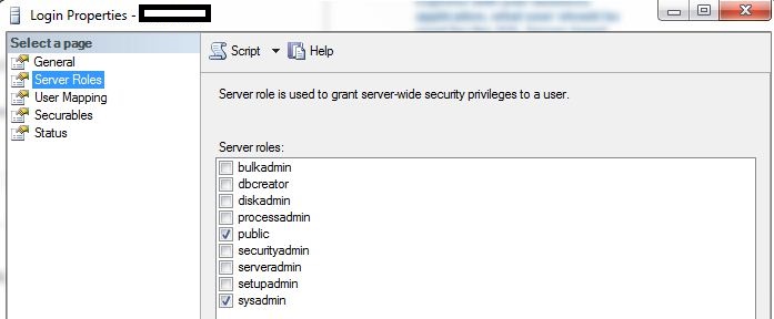 grant sysadmin server role