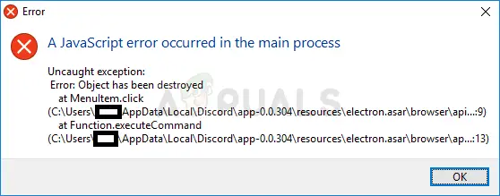 A JavaScript error Occurred In The Main Process