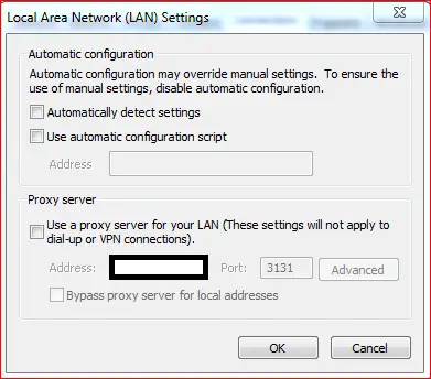 Disabling internet automatic detect settings