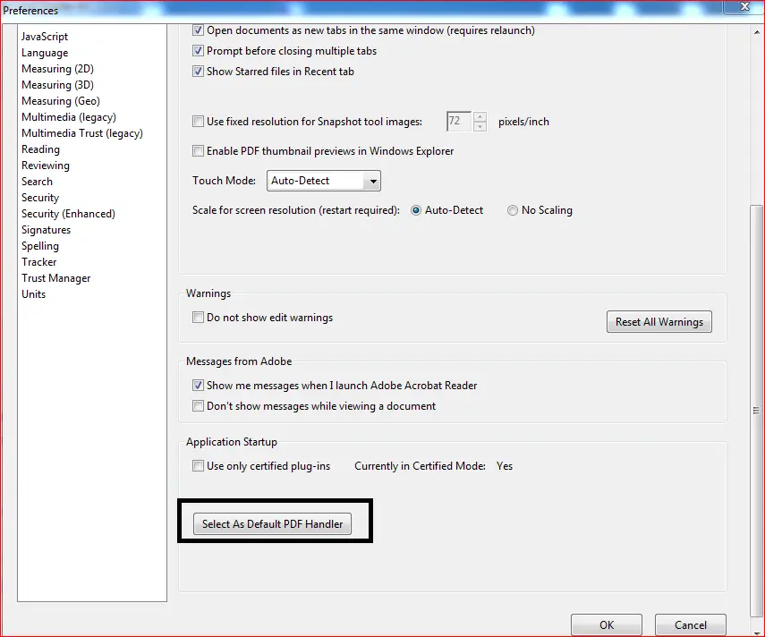 Set Adobe Reader As The Default PDF Handler