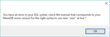 MariaDB error 1064