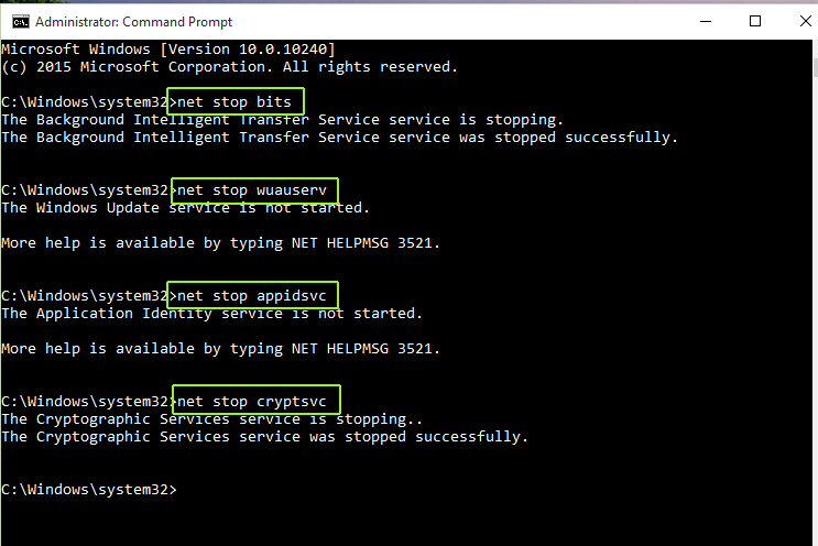 resetting windows update components