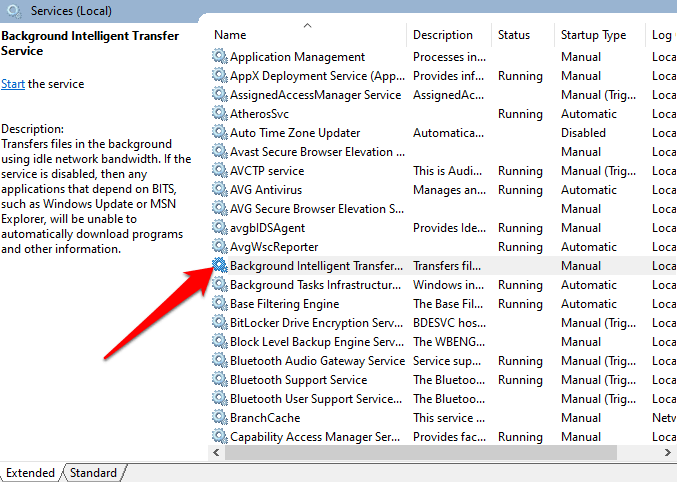 restarting background intelegent transfer service