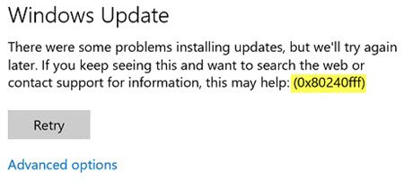 Windows 10 update error 0x80240fff