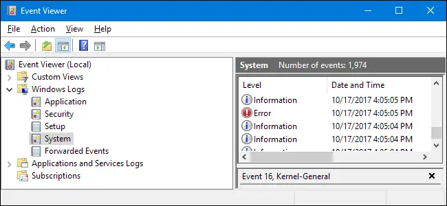 Check event viewer