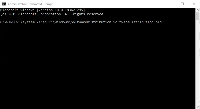 Renaming Windows update softwareDistribution folder