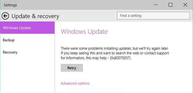 Error Code 0x80070057 on windows update