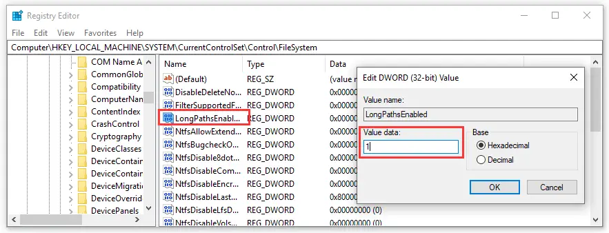 Enable Long Path Support (Windows 10 built 1607 or higher)