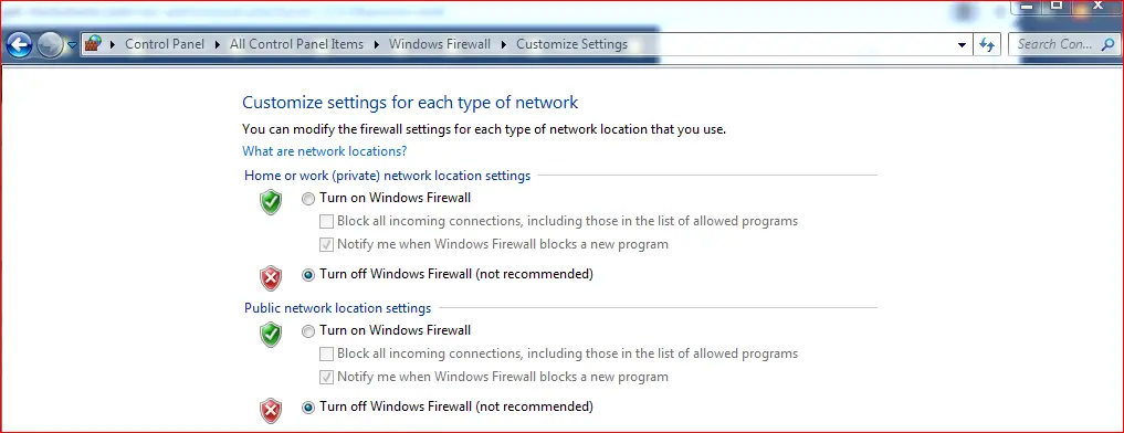 Turn Windows Defender Firewall ON or OFF