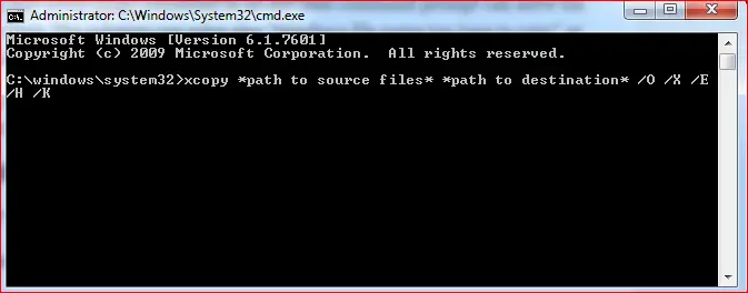 Using the xcopy command