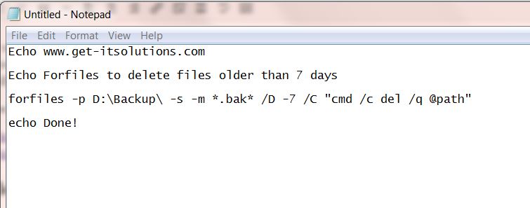 Forfiles Script to delete files older than 7 days