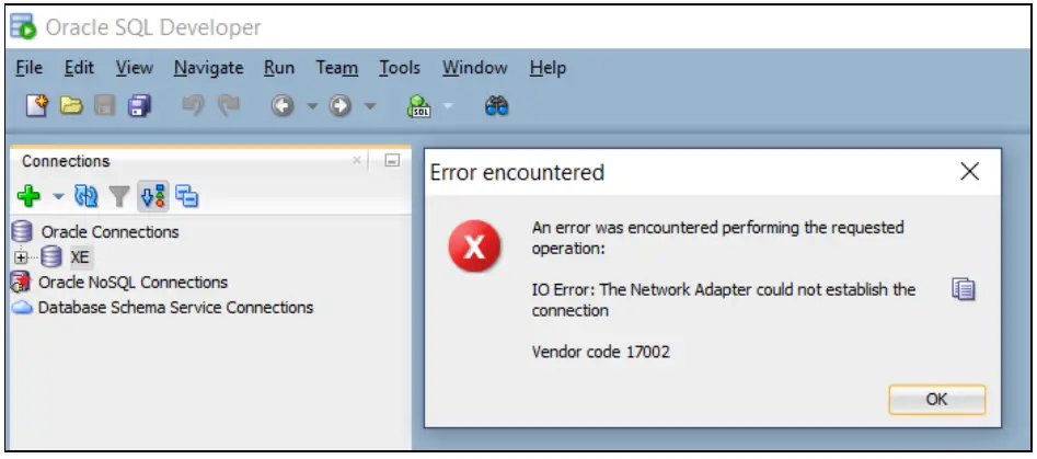 Error code 49. Ошибка Оракл 17002. SQL ошибка. Как исправить developer Error. Код ошибки 17002 Oracle.