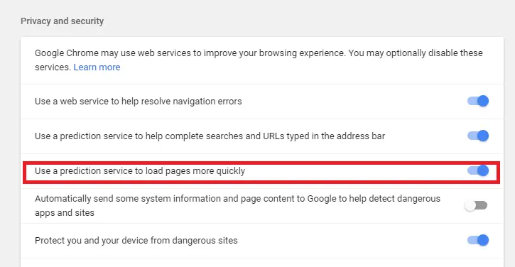 Disable Prediction Google Chrome
