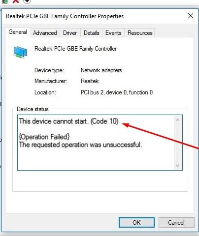 Device Cannot Start Code 10 Network Adapter