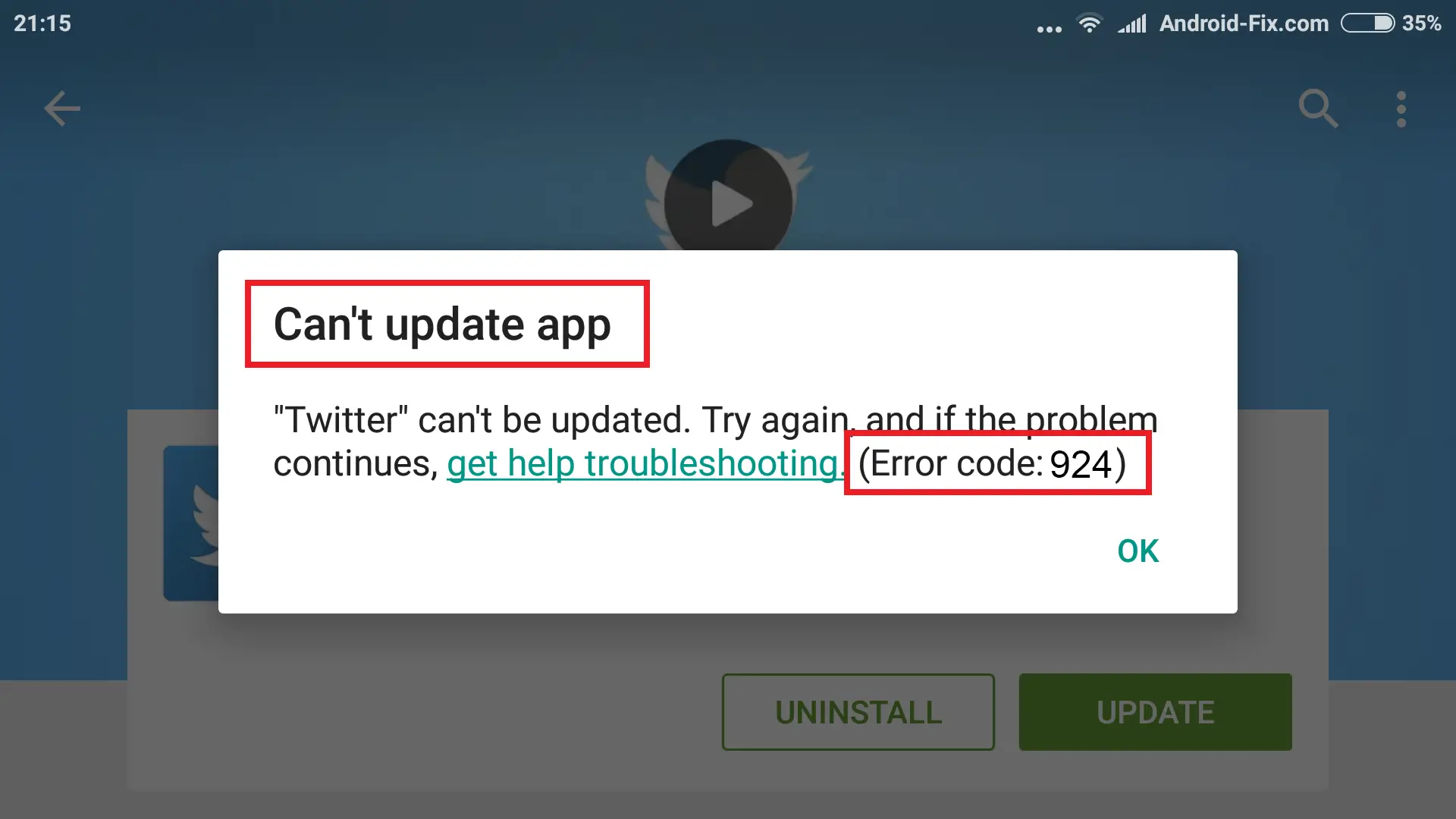 Error Code 924 On Google Play Store