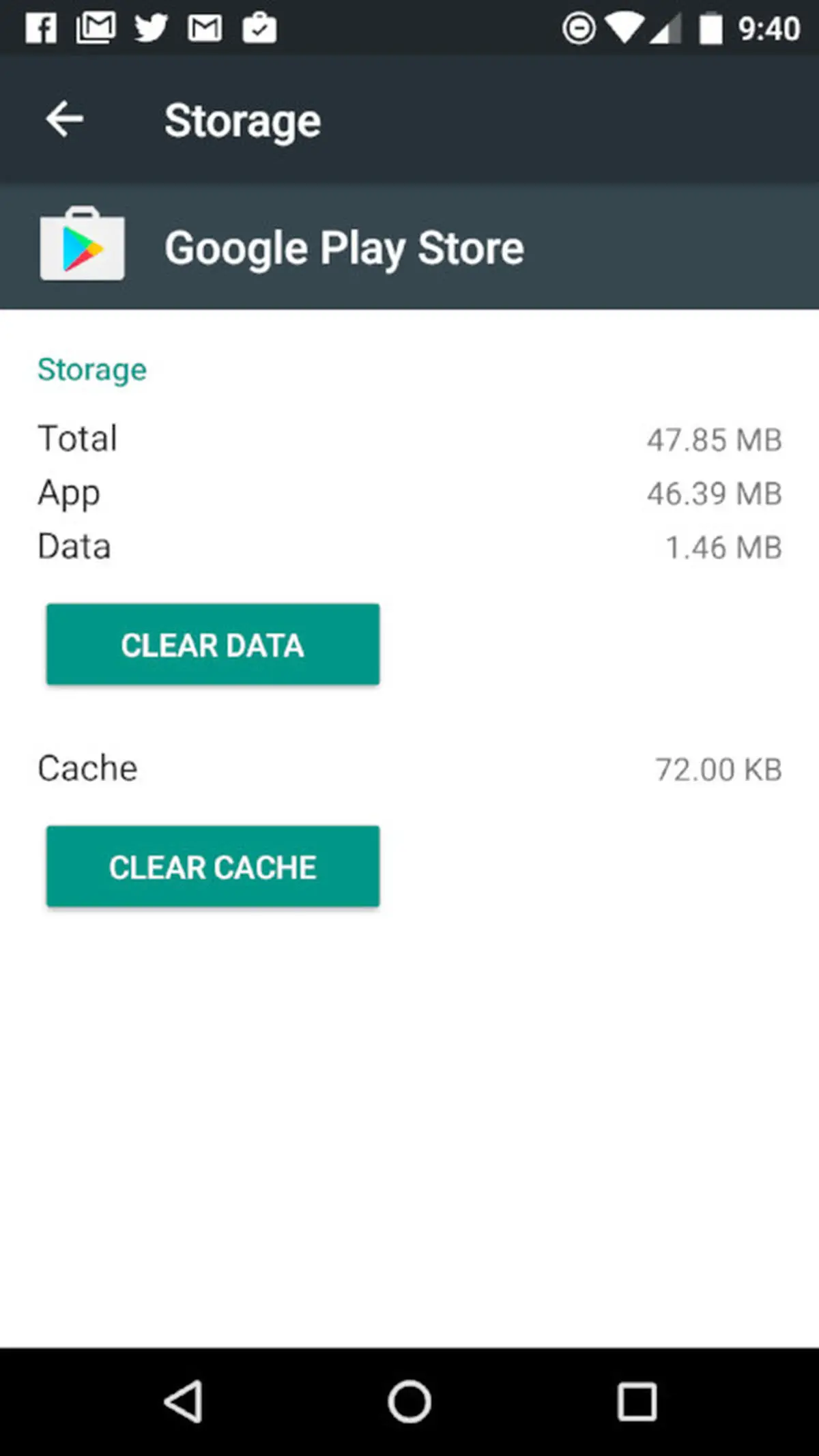Remove data and cache for Play Store app