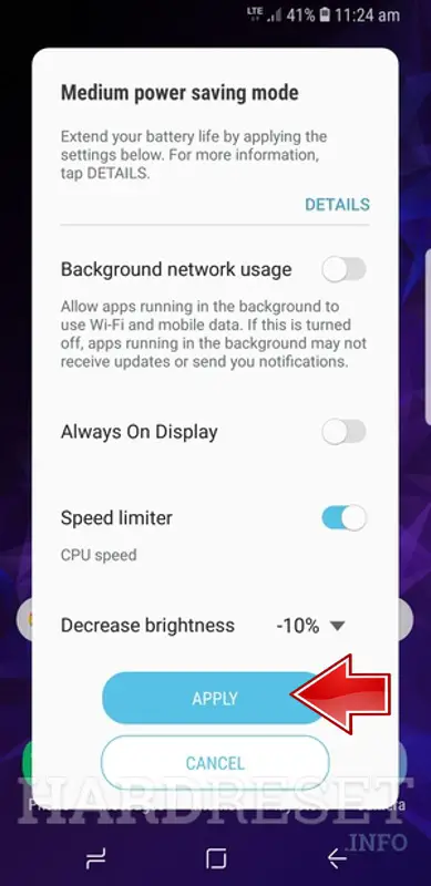 Switch off battery saving mode