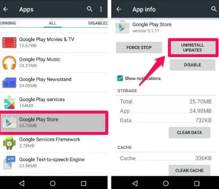 Uninstall Google Play Store Update