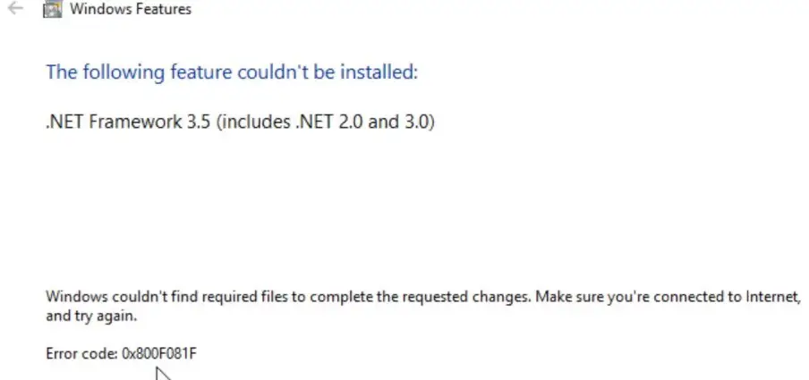 Error 0x800f081f On .NET Framework 3.5