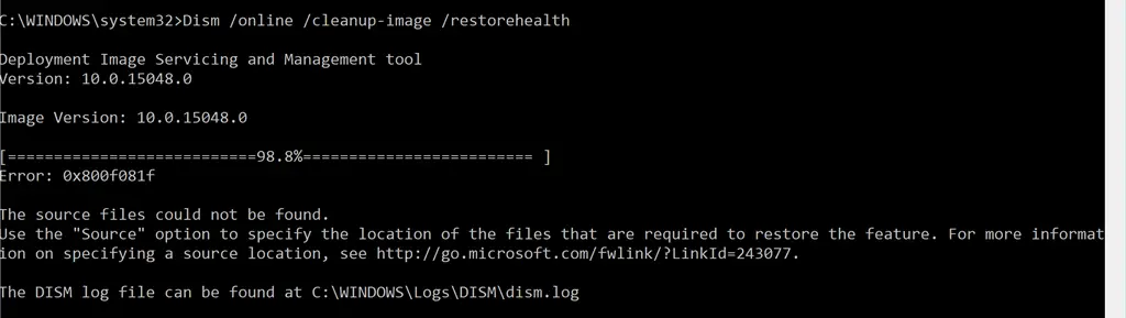 Error 0x800f081f on DISM