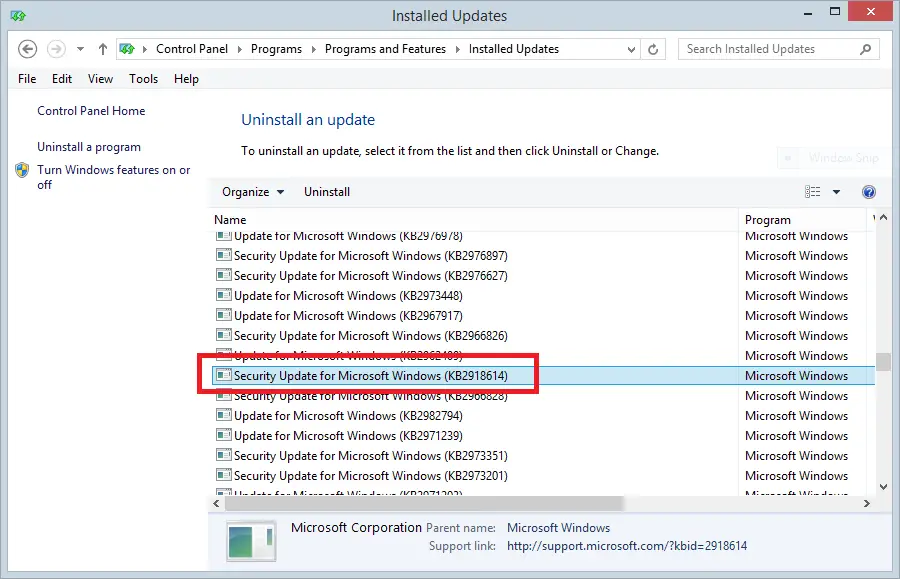Remove KB2918614 Windows update