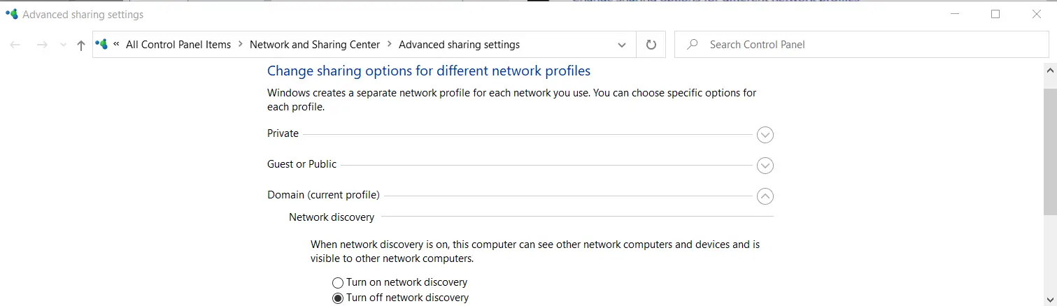 Turn Network Discovery ON