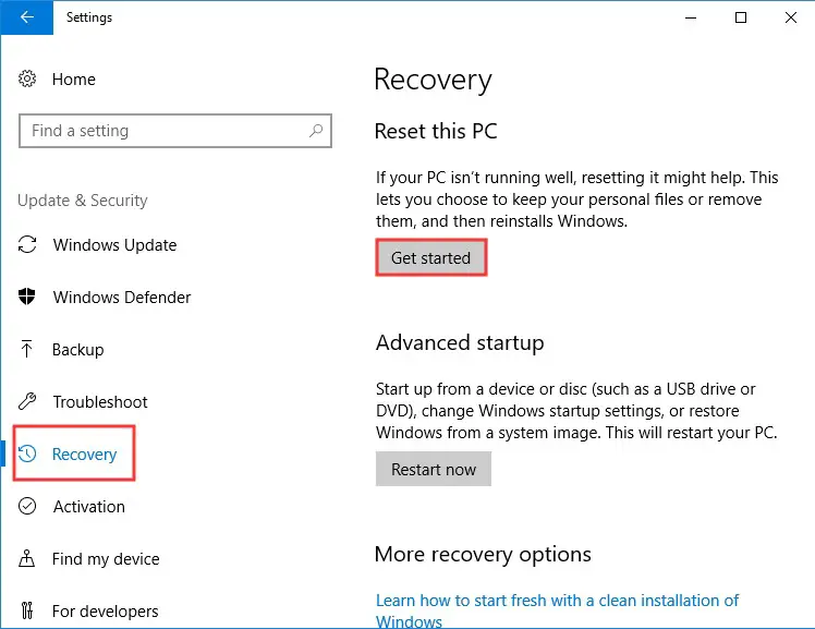 Reset Windows 10 - Error code 0x000000E6