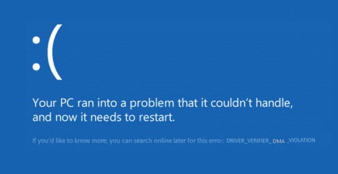driver verifier dma violation error win 10