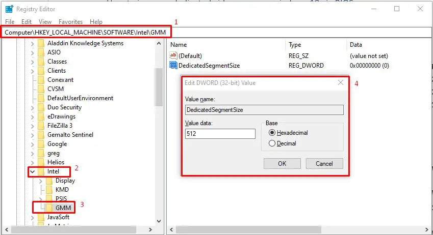 How to increase dedicated video ram windows 10 via Registry Editor
