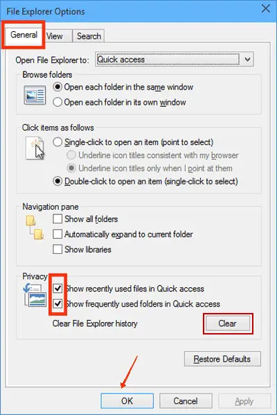 Clear File Explorer's clogged history