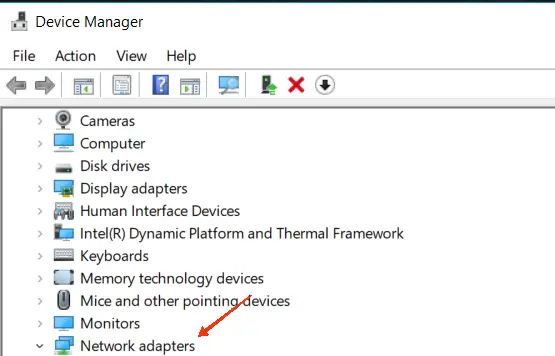 Network adapters option