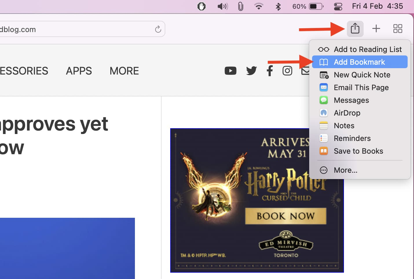 How to add a bookmark in Safari on Mac